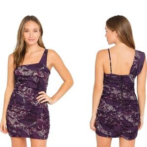Myth NYC Purple Snake Print One Shoulder Ruched Mini Dress Sexy Chic Size‎ M New